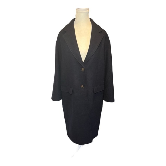 NWT Zara Wool Blend Oversized Long Coat Navy Blue Minimalist Chic Sz XS-S - Picture 4 of 9